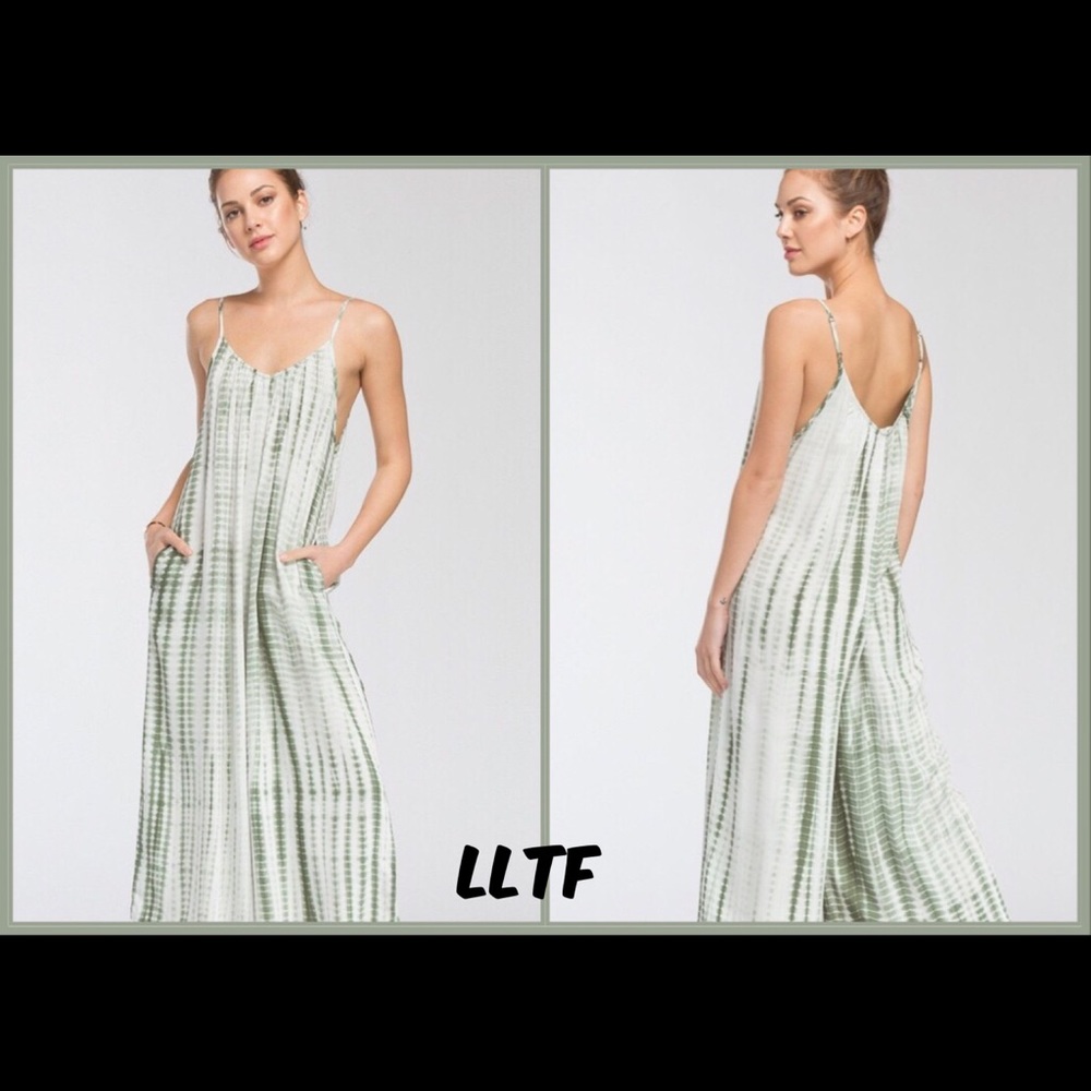 Tie Dye 3/4 Length Jumpsuit- OLIVE ONLY - Picture 1 of 5